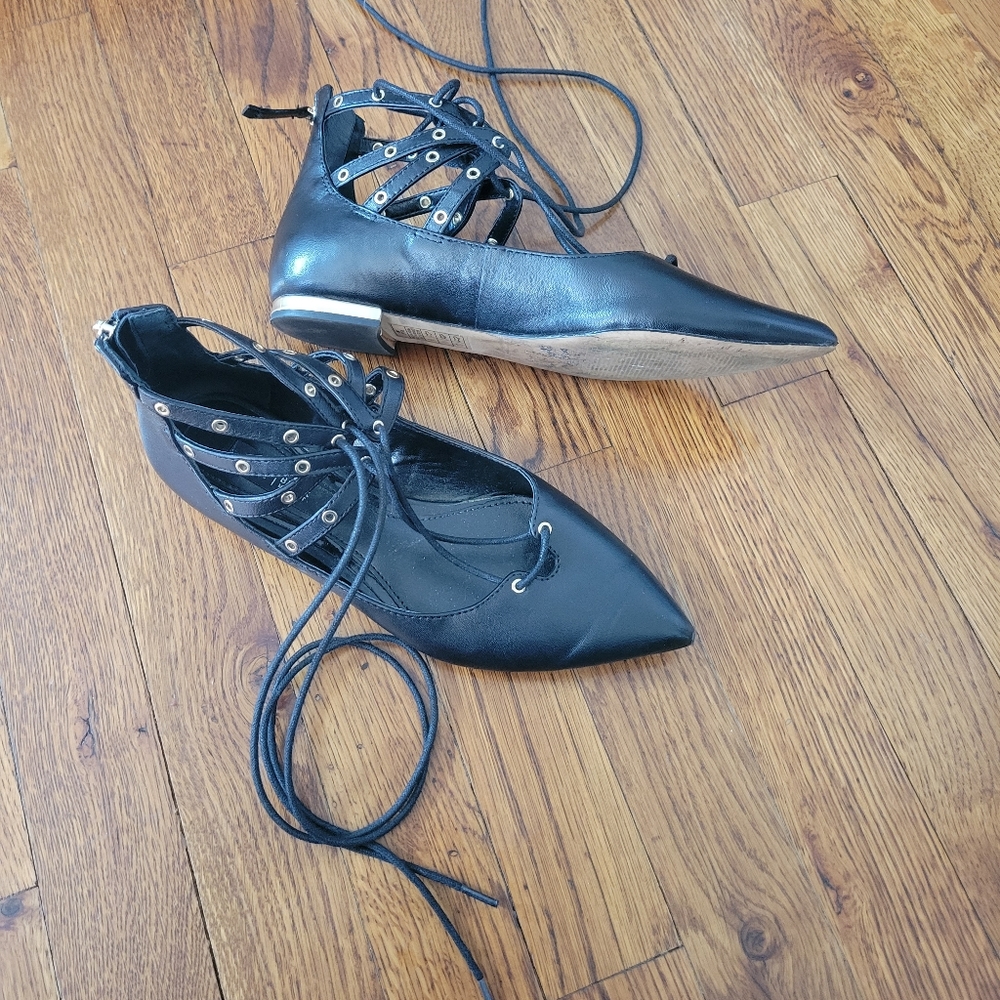 White House Black Market black leather pointed toe flats